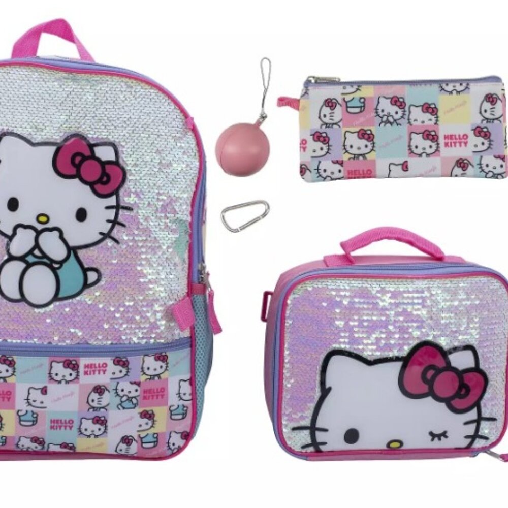 Hello Kitty 7-pcBackpack/ Lunch Box/ Pencil Case/Trinket🎉FREE Water Bottle/Tote